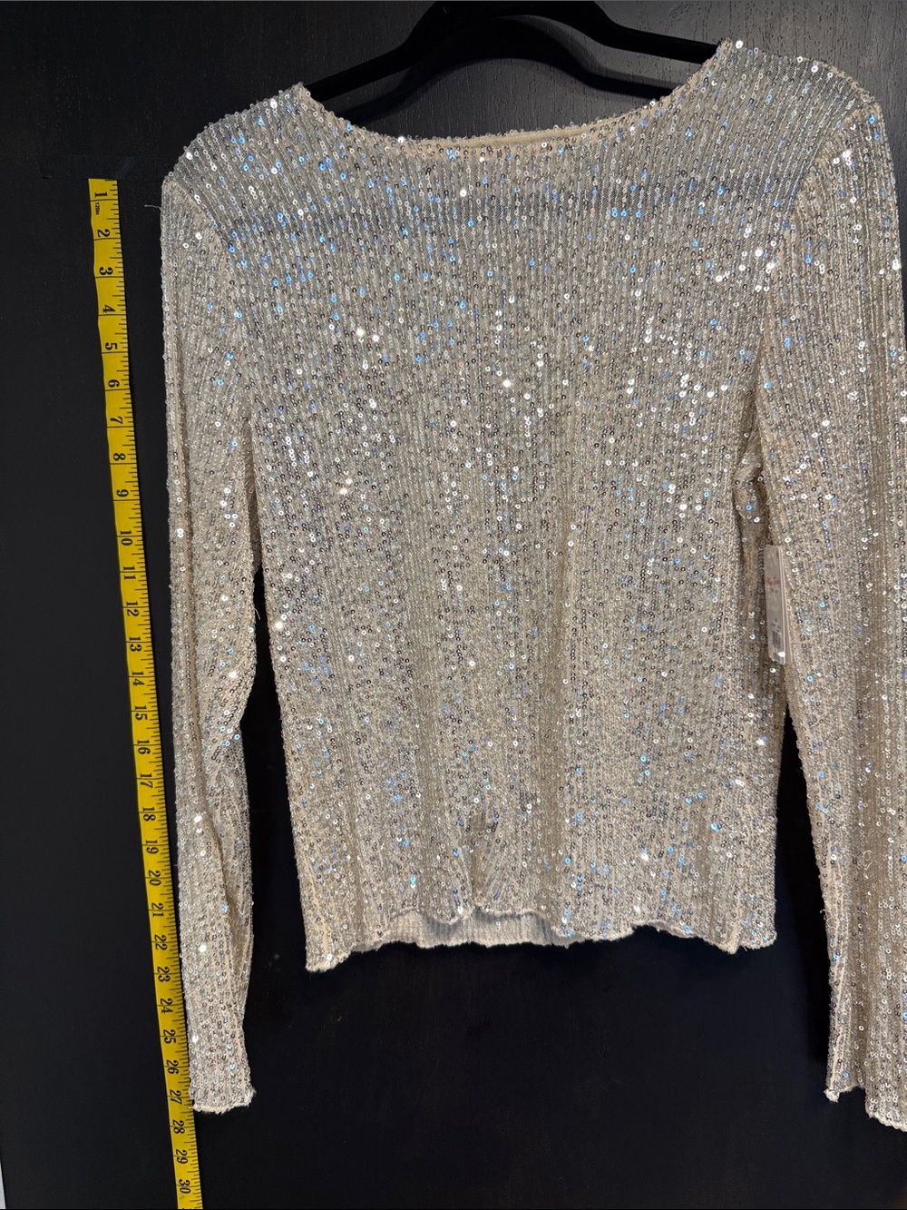 NWT Lucky Brand Lightweight Sequined Metallic Silver Crewneck Women's Top